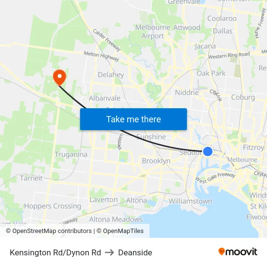 Kensington Rd/Dynon Rd to Deanside map