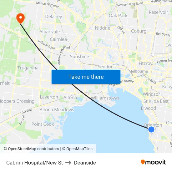 Cabrini Hospital/New St to Deanside map