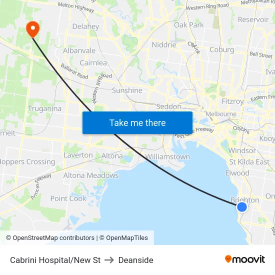 Cabrini Hospital/New St to Deanside map