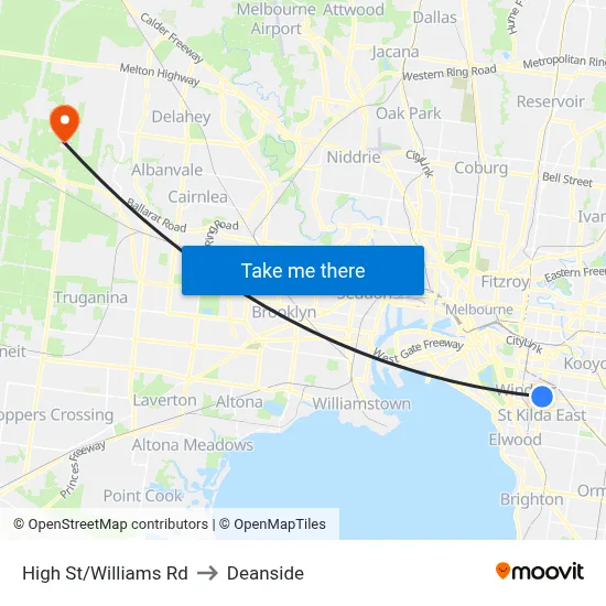 High St/Williams Rd to Deanside map