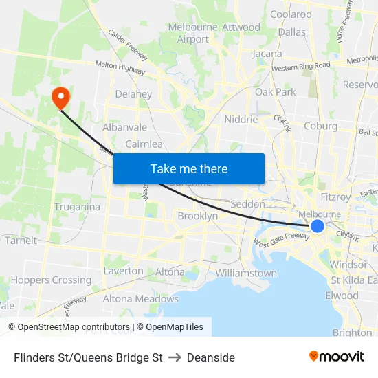 Flinders St/Queens Bridge St to Deanside map