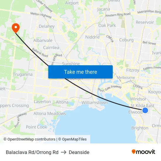 Balaclava Rd/Orrong Rd to Deanside map