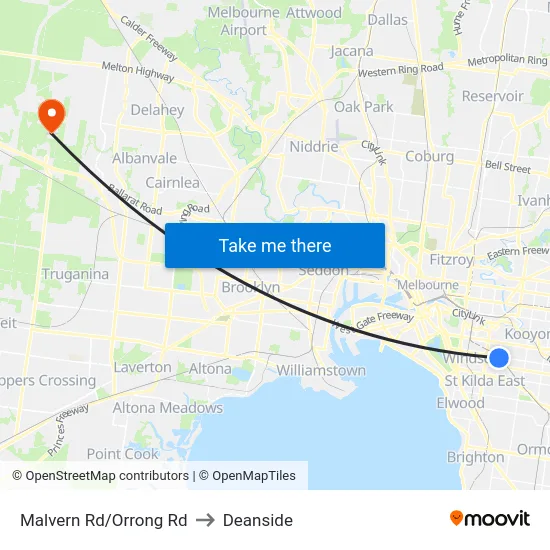 Malvern Rd/Orrong Rd to Deanside map