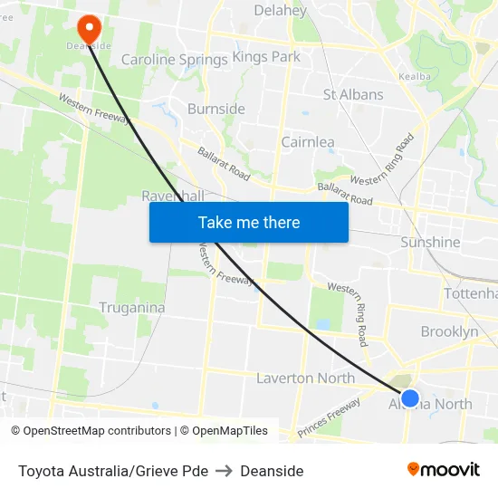 Toyota Australia/Grieve Pde to Deanside map