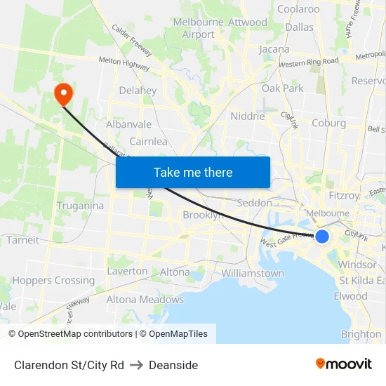 Clarendon St/City Rd to Deanside map