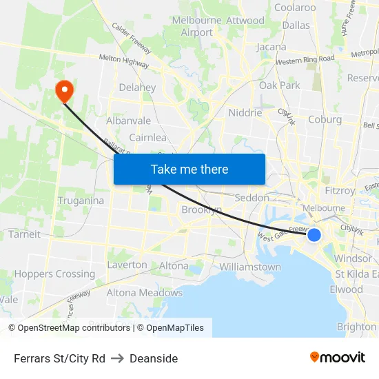 Ferrars St/City Rd to Deanside map