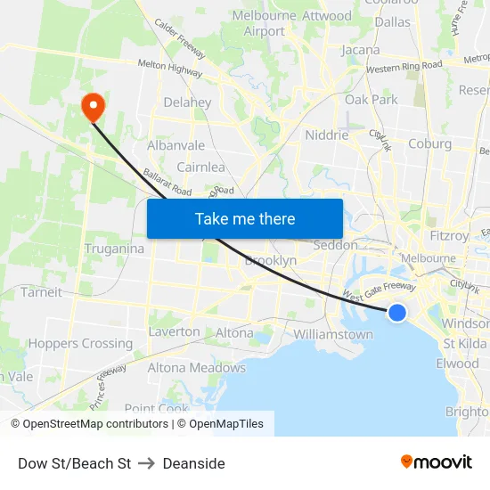 Dow St/Beach St to Deanside map