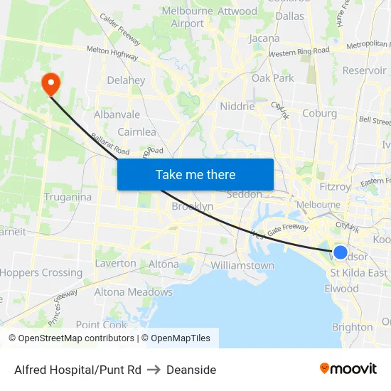 Alfred Hospital/Punt Rd to Deanside map