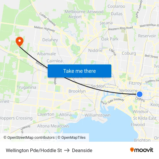 Wellington Pde/Hoddle St to Deanside map