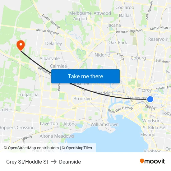 Grey St/Hoddle St to Deanside map