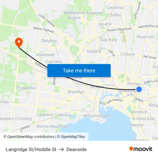 Langridge St/Hoddle St to Deanside map
