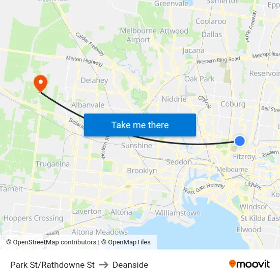 Park St/Rathdowne St to Deanside map