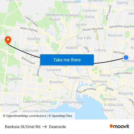 Banksia St/Oriel Rd to Deanside map