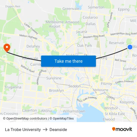 La Trobe University to Deanside map
