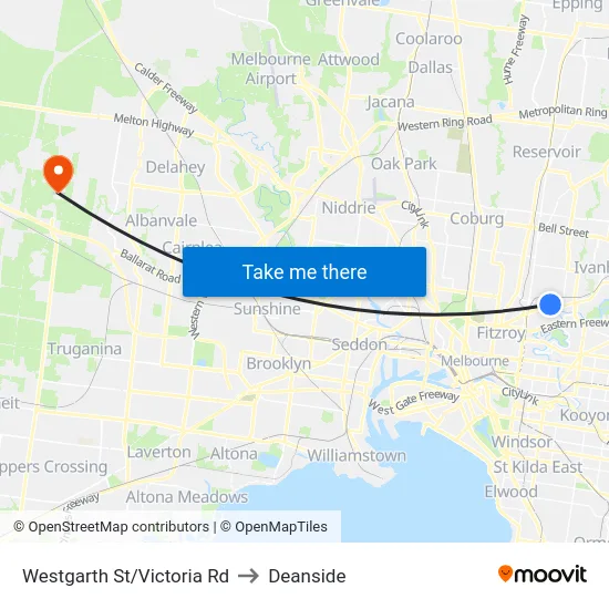 Westgarth St/Victoria Rd to Deanside map