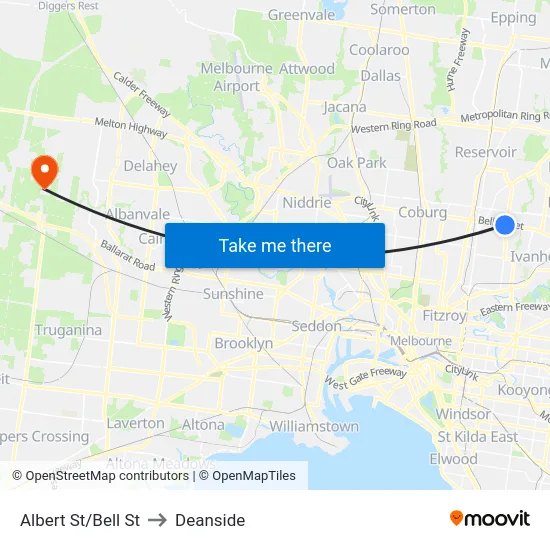 Albert St/Bell St to Deanside map