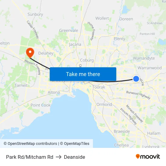 Park Rd/Mitcham Rd to Deanside map