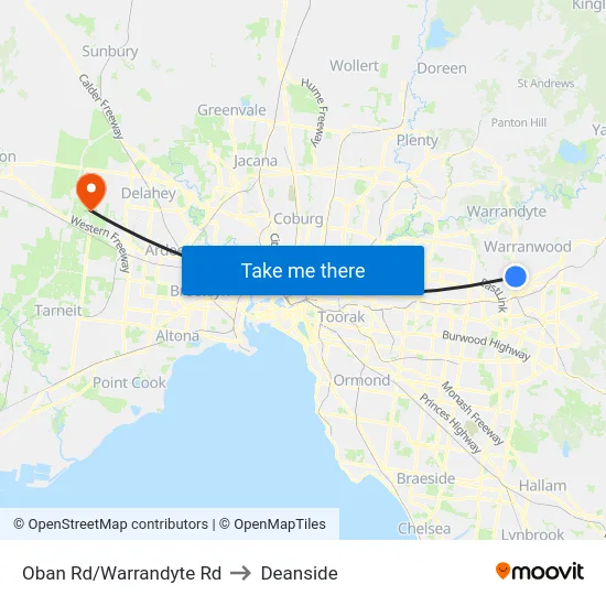 Oban Rd/Warrandyte Rd to Deanside map