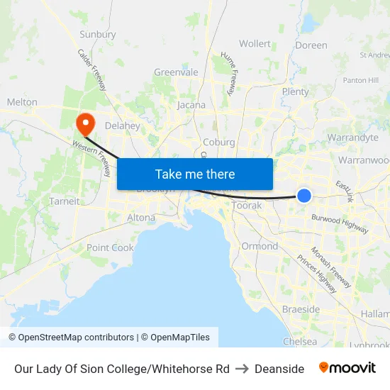 Our Lady Of Sion College/Whitehorse Rd to Deanside map