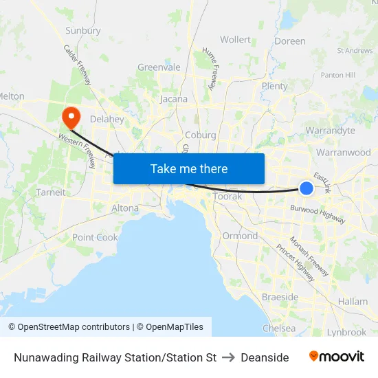 Nunawading Railway Station/Station St to Deanside map