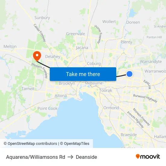 Aquarena/Williamsons Rd to Deanside map