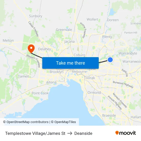 Templestowe Village/James St to Deanside map