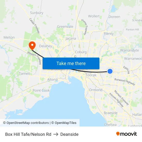 Box Hill Tafe/Nelson Rd to Deanside map