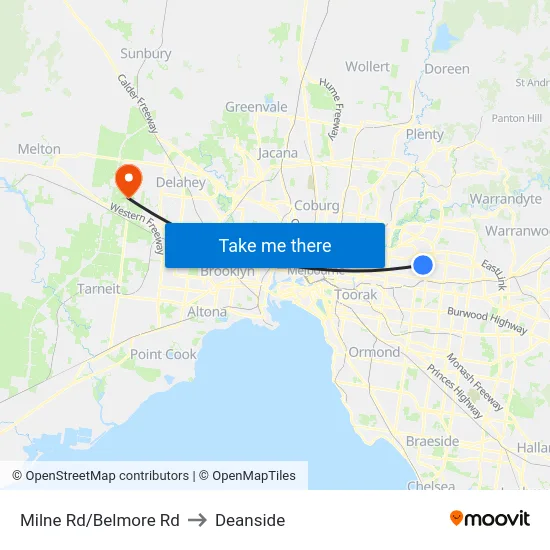 Milne Rd/Belmore Rd to Deanside map
