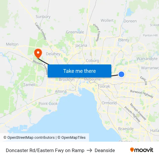 Doncaster Rd/Eastern Fwy on Ramp to Deanside map