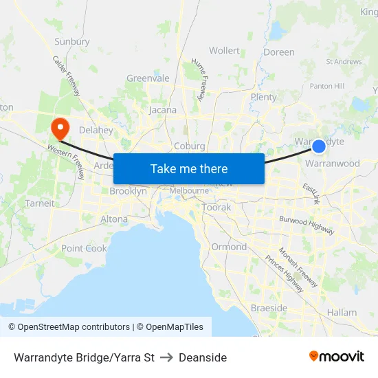Warrandyte Bridge/Yarra St to Deanside map