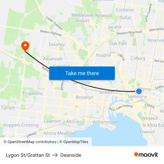 Lygon St/Grattan St to Deanside map