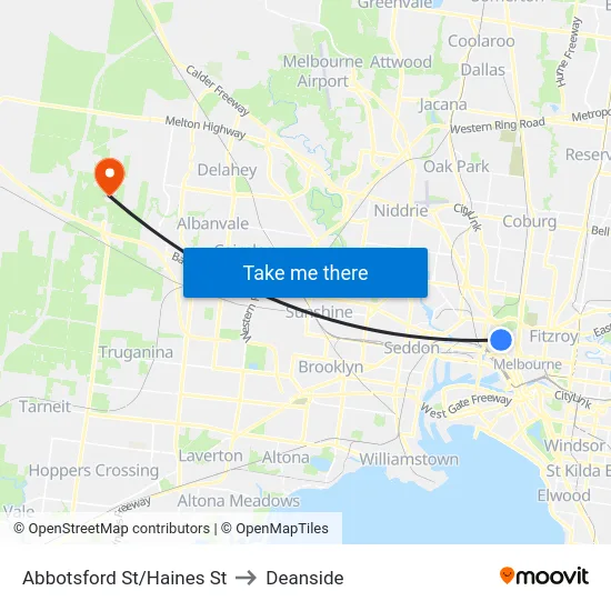 Abbotsford St/Haines St to Deanside map