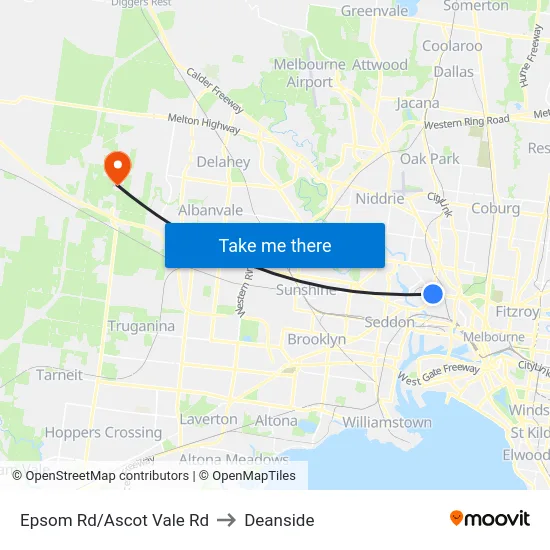 Epsom Rd/Ascot Vale Rd to Deanside map