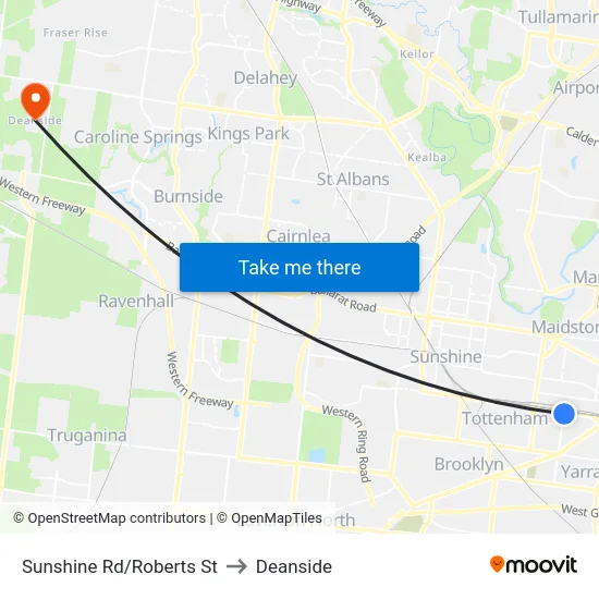 Sunshine Rd/Roberts St to Deanside map