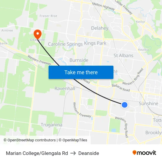 Marian College/Glengala Rd to Deanside map