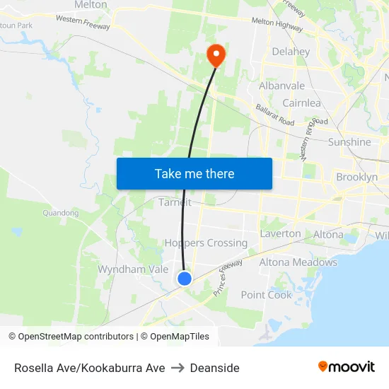 Rosella Ave/Kookaburra Ave to Deanside map