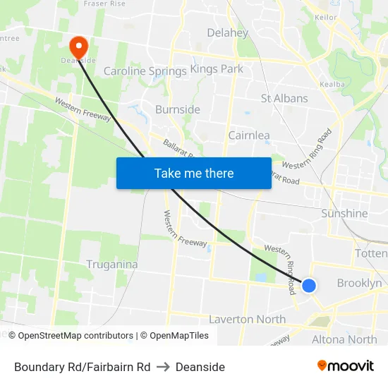 Boundary Rd/Fairbairn Rd to Deanside map
