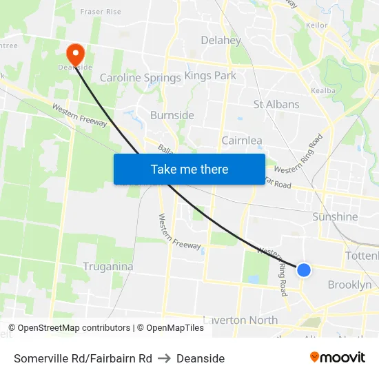 Somerville Rd/Fairbairn Rd to Deanside map