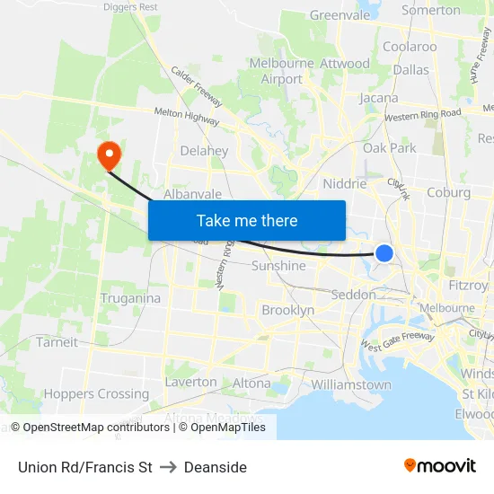 Union Rd/Francis St to Deanside map