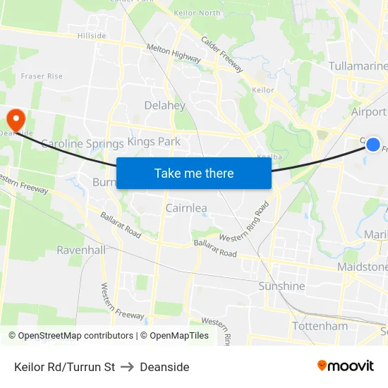 Keilor Rd/Turrun St to Deanside map