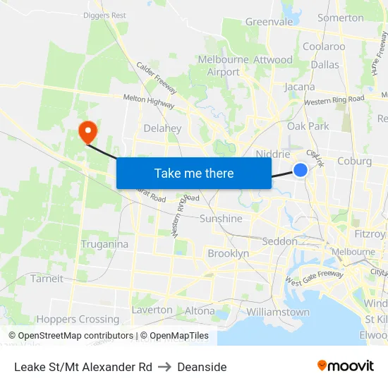 Leake St/Mt Alexander Rd to Deanside map