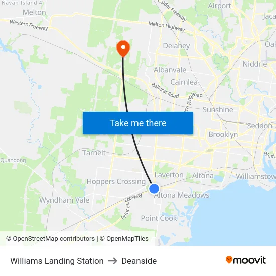 Williams Landing Station to Deanside map