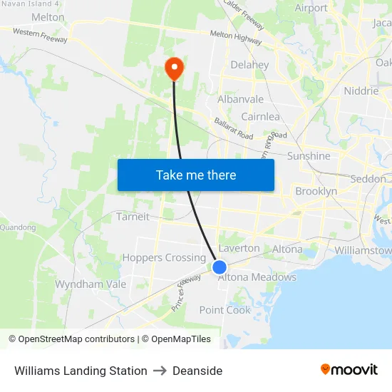 Williams Landing Station to Deanside map