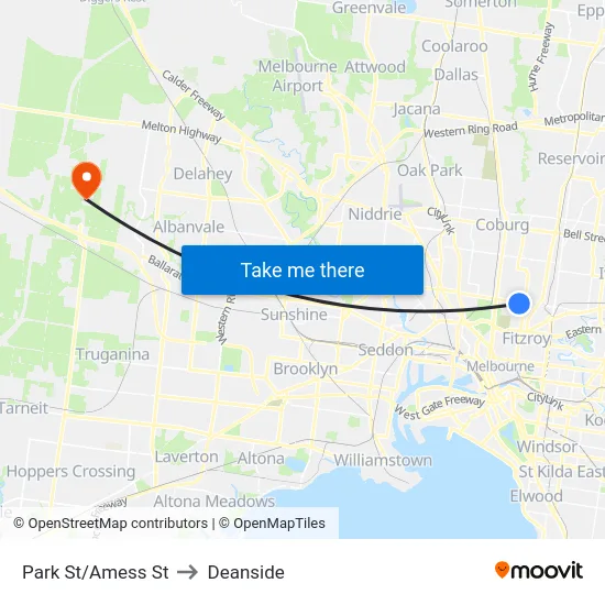 Park St/Amess St to Deanside map