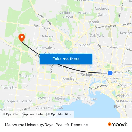 Melbourne University/Royal Pde to Deanside map