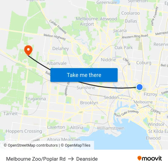 Melbourne Zoo/Poplar Rd to Deanside map