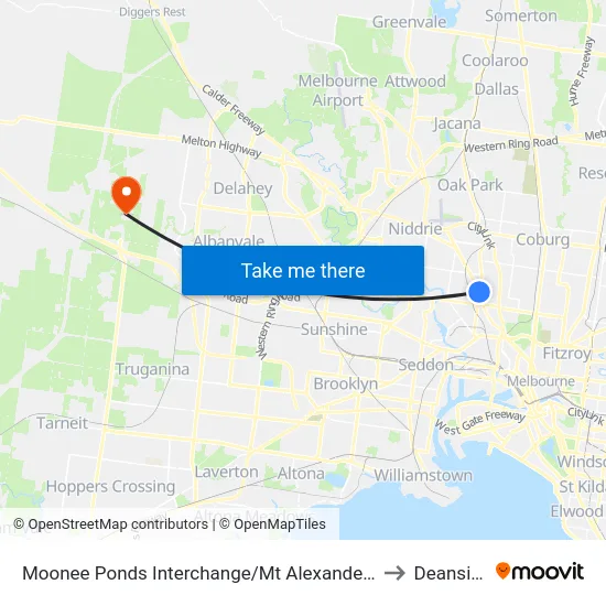 Moonee Ponds Interchange/Mt Alexander Rd to Deanside map