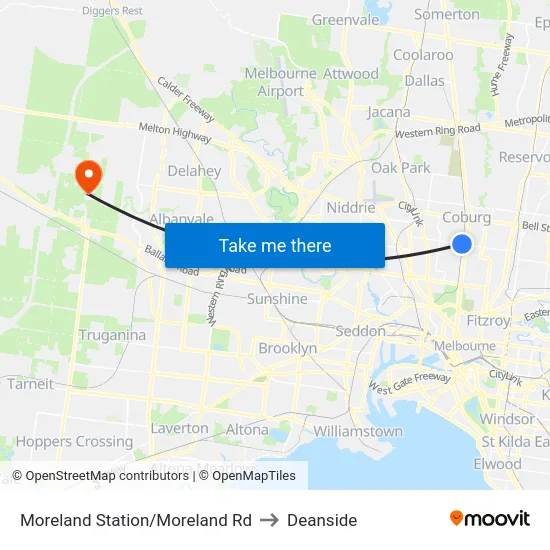Moreland Station/Moreland Rd to Deanside map