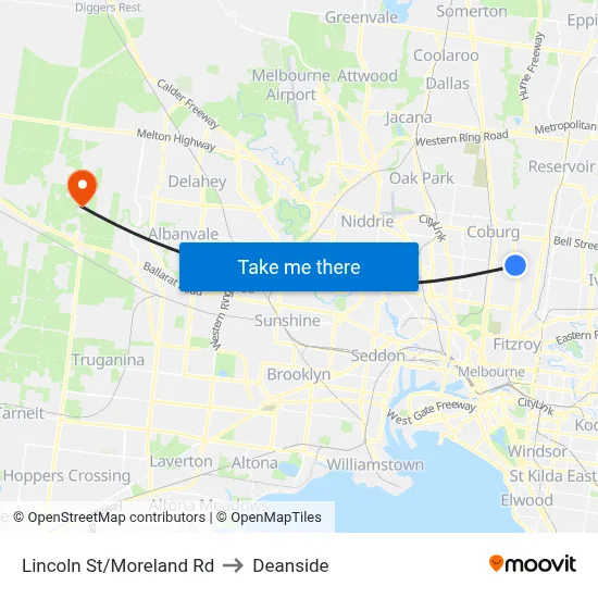 Lincoln St/Moreland Rd to Deanside map
