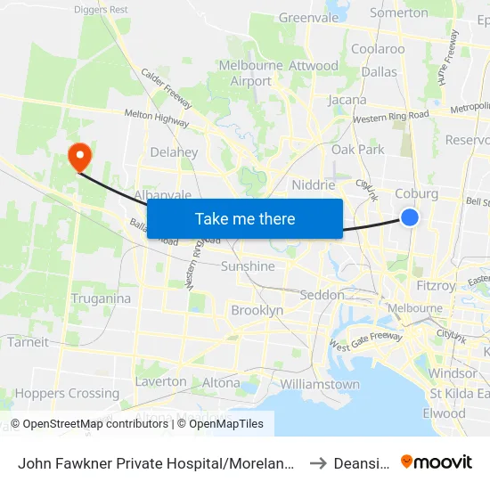 John Fawkner Private Hospital/Moreland Rd to Deanside map